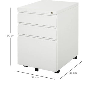 Mobile contenitore ufficio in acciaio bianco con 3 cassetti, 39x48x60 cm