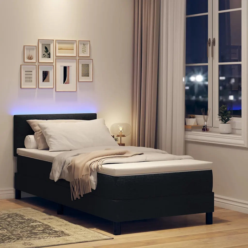 Letto a molle con materasso con led Nero 90 x 200 cm Tessuto