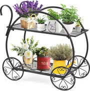 Stand per fiori con 4 ruote e 2 maniglie - Carrello per piante per interni e esterni - Nero