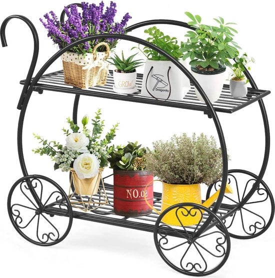 Stand per fiori con 4 ruote e 2 maniglie - Carrello per piante per interni e esterni - Nero
