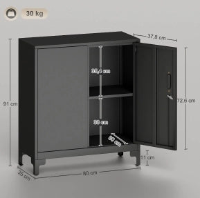 Armadio da ufficio in metallo con porte chiudibili, design a 2 livelli, colore nero