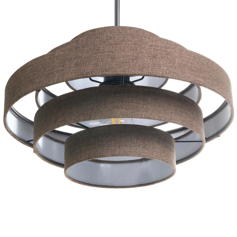 Lampada a sospensione con paralume in tessuto di lino marrone design moderno luce per soggiorno