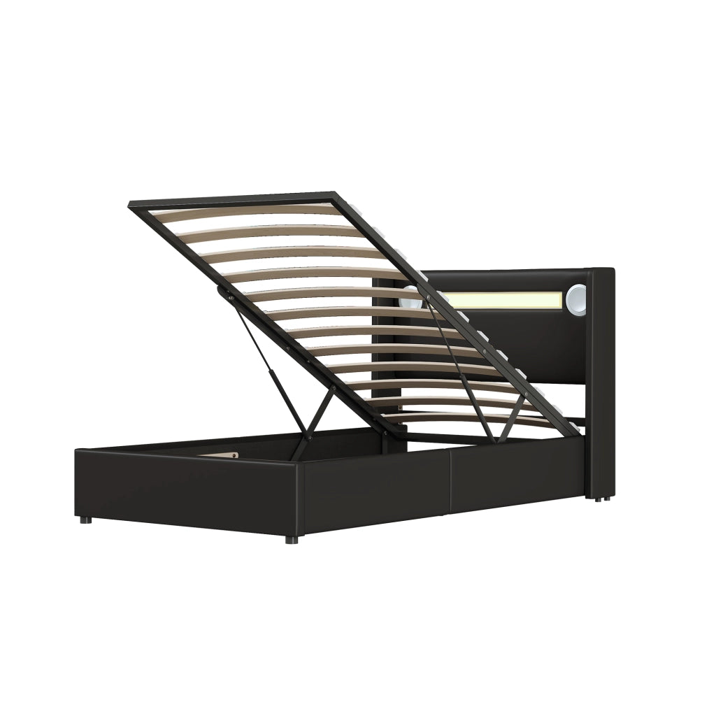 Letto imbottito per bambini 90x200 cm con LED; Bluetooth e vano contenitore