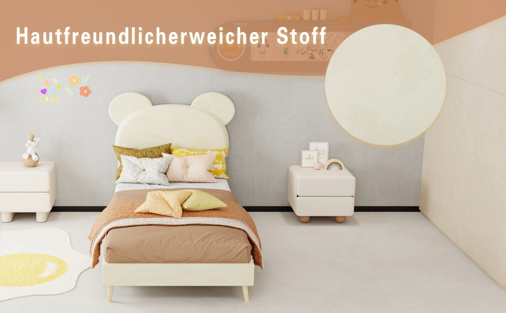 Letto contenitore 90 × 200 cm con testiera imbottita a forma di cartone beige e vano con sollevamento pneumatico