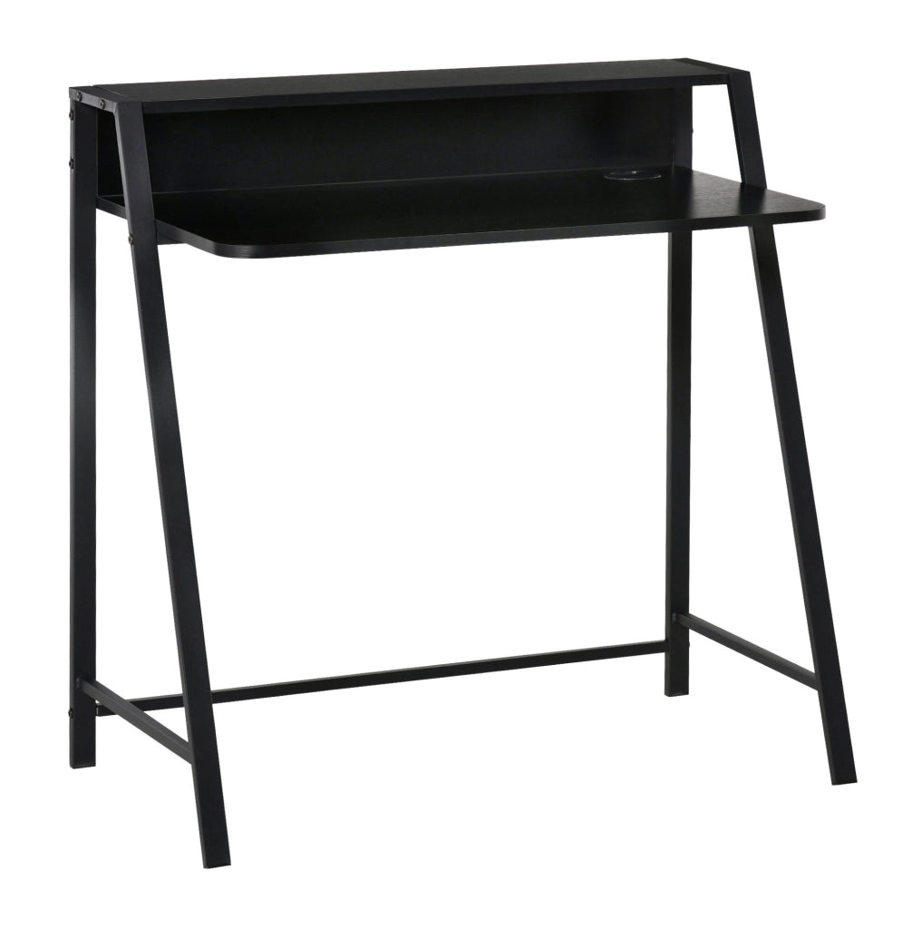 Scrivania per computer nera in metallo con ripiano e gestione cavi 84x45x85 cm per ufficio e studio