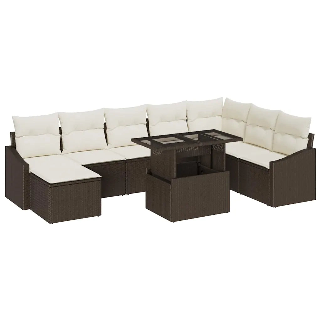 Set Divano da Giardino con cuscino 9 pcs Marrone e Crema