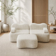 Divano modulare angolare ULEVR 2 posti con pouf, forma ondulata e rivestimento in velluto beige