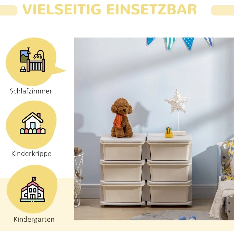 Mobile contenitore per bambini con 6 cassetti color crema