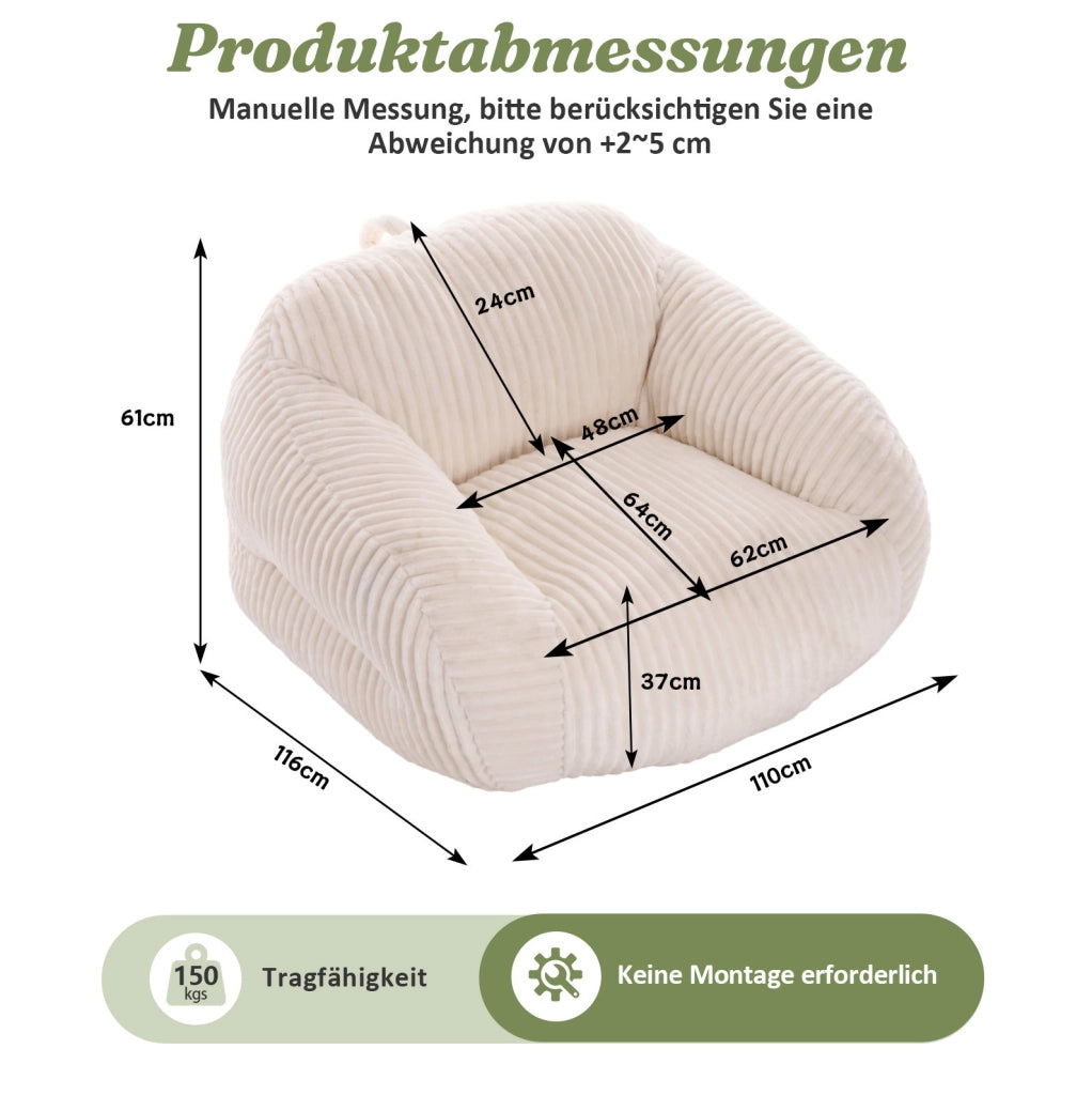 Sitzsack in velluto a coste beige; imbottito; senza montaggio