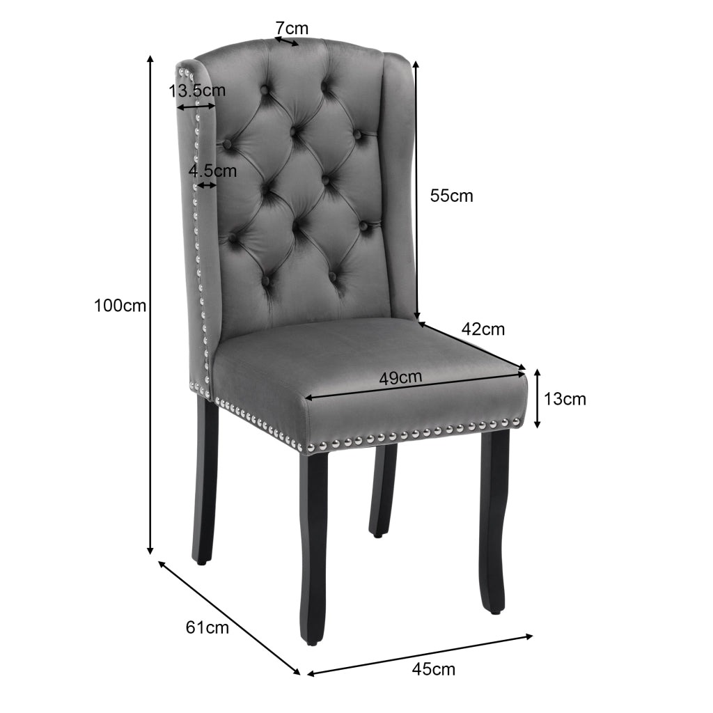Sedie da Pranzo Set 4 Pezzi in Velluto con Gambe in Legno e Schienale Imbottito ¨C Xylo ¨C Grigio