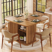 Tavolo da Pranzo Quadrato 80x80 cm 4 Posti con Contenitore LEMONMAX; 2 Ripiani; Ante Scanalate; MDF Effetto Legno Marrone Scuro; H 76 cm