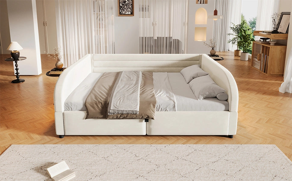 Letto Contenitore Imbottito 140x200 cm con Sollevamento Idraulico; LED; Beige