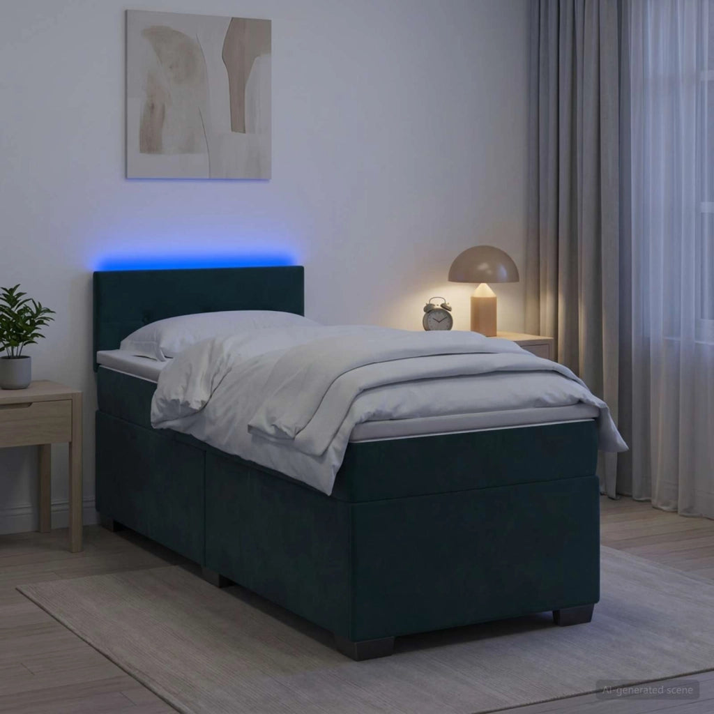Letto con Box Spring, Materasso e LED Verde Scuro 90 x 200 cm 3452105