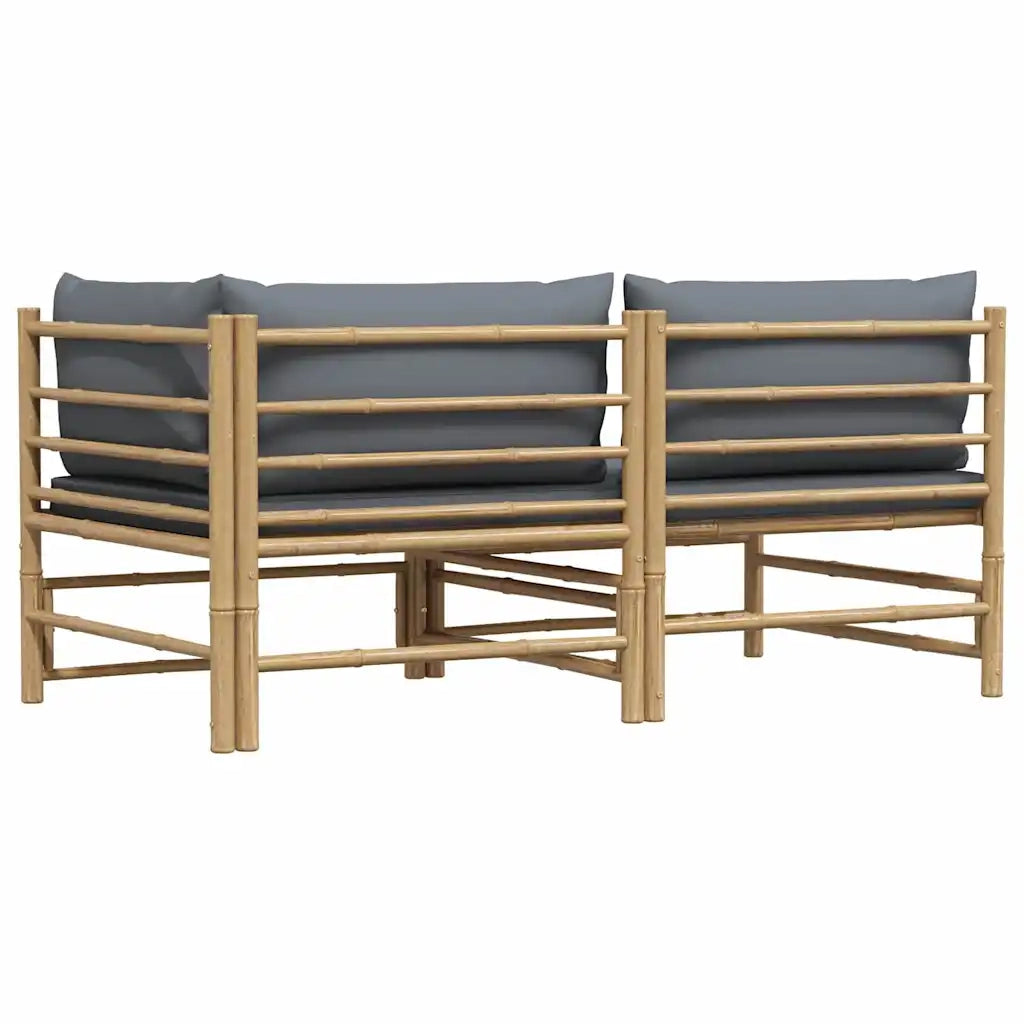 Salotto da Giardino-Set Divani da Giardino 2 pz con Cuscini Grigio Scuro in Bamb¨´ 470929