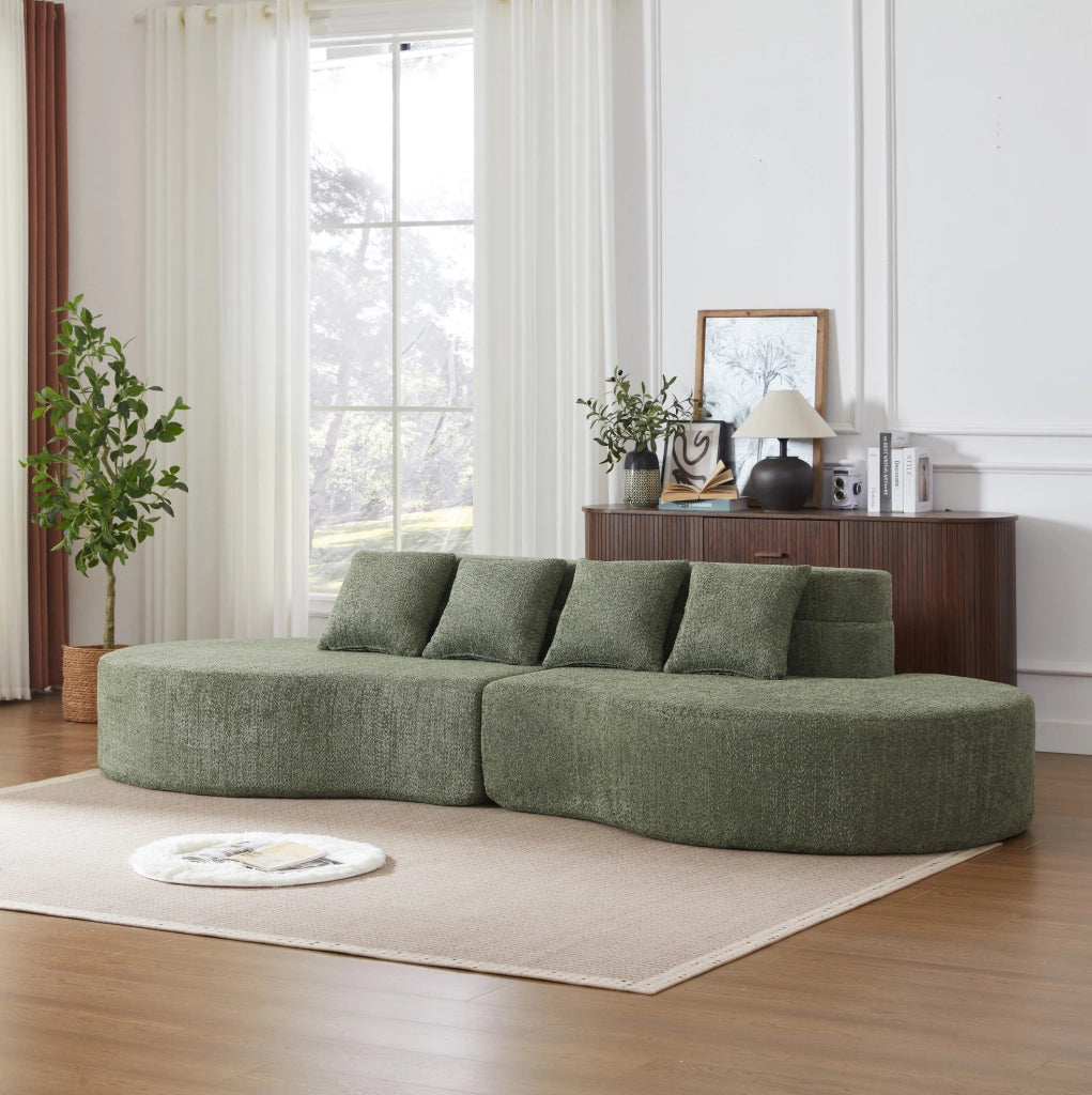 Divano modulare in schiuma 310 cm, 2 pezzi, rivestimento in tessuto Teddyfleece rimovibile e lavabile, design moderno minimalista