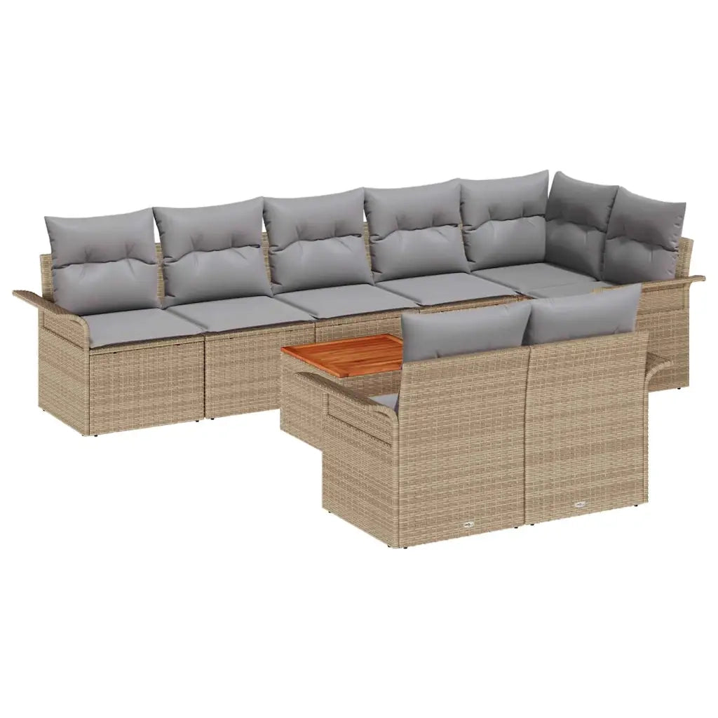 Set Divano da Giardino 9 pcs Beige e Grigio Chiaro polyrattan