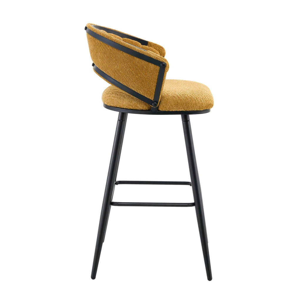 Sgabello da bar in velluto giallo con struttura in metallo nero HOMVRA