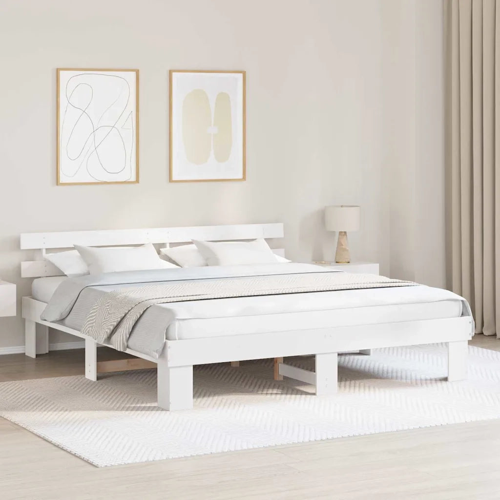 Struttura del letto-Giroletto-Rete del Letto Bianco 200 x 200 cm Pino massello 823087