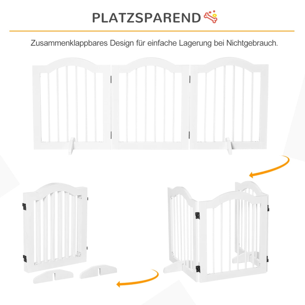 Cancelletto per cani richiudibile a 3 pannelli in legno e MDF bianco con piedi di supporto 154.5 × 61 cm