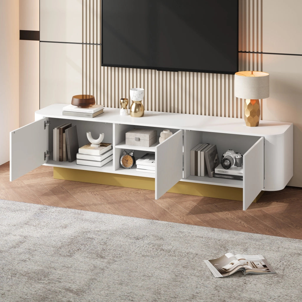 Mobile TV bianco da soggiorno con 3 ante; ripiano regolabile e gestione cavi; MDF e PB; 170 × 40;5 × 47 cm