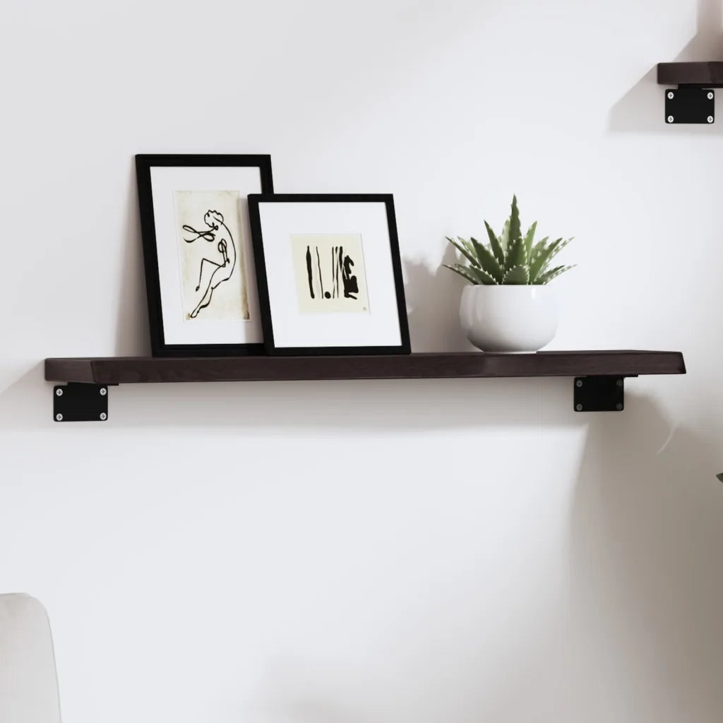 Ripiano Muro Marrone Scuro 60x10x2 cm Massello Rovere Trattato 363758