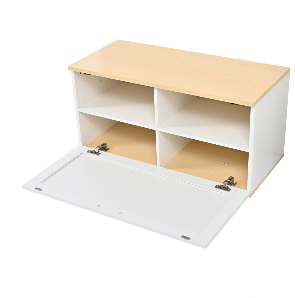 Set guardaroba modulare con specchio e panca porta scarpe bianco e legno 156x36x176 cm