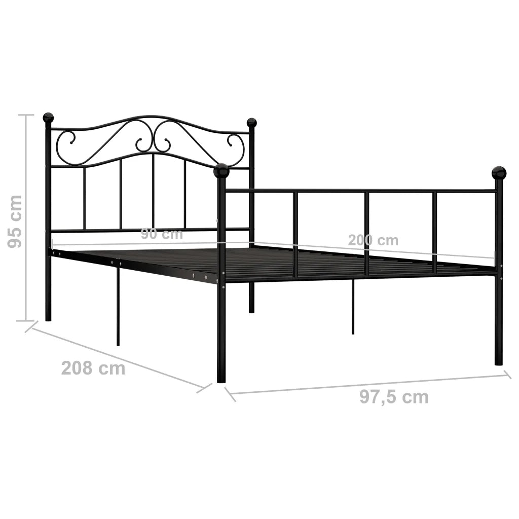 Letto singolo | Letto per adulti | Giroletto Nero in Metallo 90x200 cm