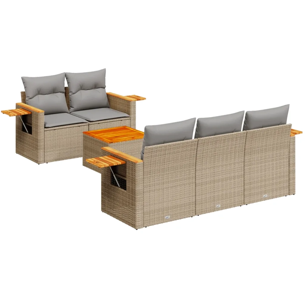 Set Divano da Giardino 6 pz con Cuscini Beige in Polyrattan