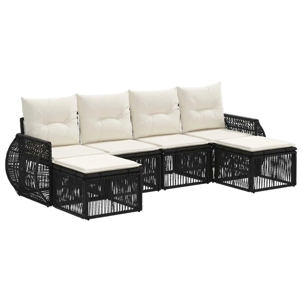 Set Divano da Giardino 6 pz Nero e Bianco Crema polyrattan 3435496