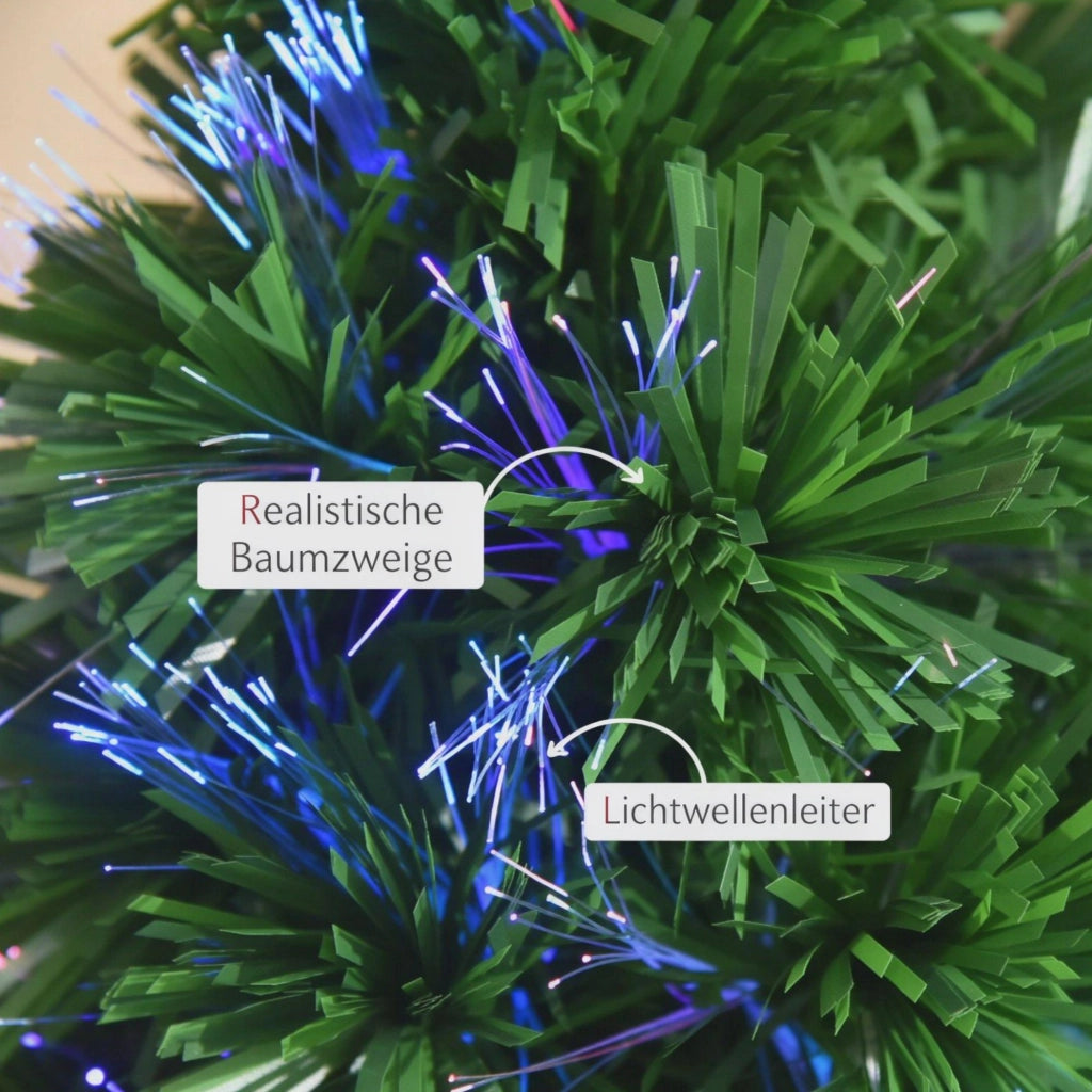 Albero di Natale artificiale illuminato con fibra ottica multicolore, 90 rami, altezza 90 cm, base stabile in plastica