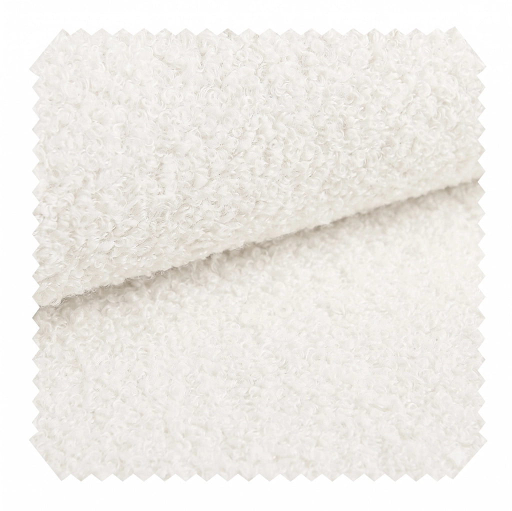 Panca con contenitore idraulico 106 cm bianca in tessuto bouclé chenille con gambe a U in legno di gomma