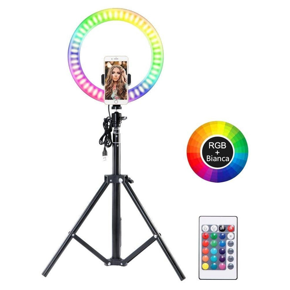 Trade Shop - Anello Luce Led Rgb Fotografia Makeup Video Circolare 10" 26cm Dimmerabile -