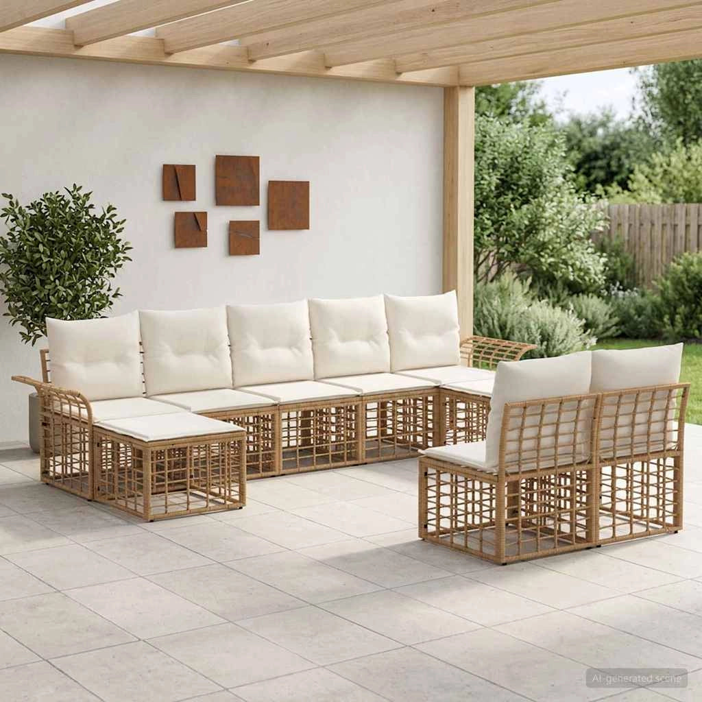 Set di divani da esterno 9 pz Naturale e Bianco Crema 3437766
