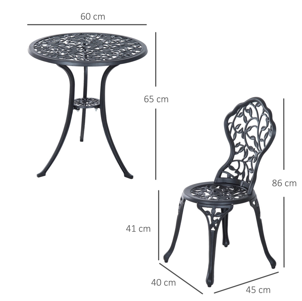 Set bistrot da esterno 3 pezzi in alluminio nero