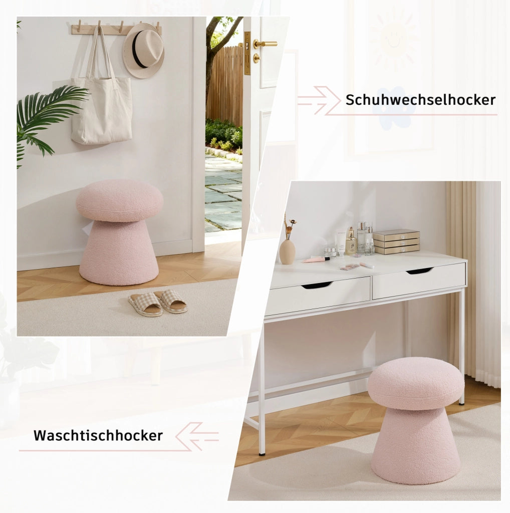 Pouf girevole moderno in tessuto Teddy rosa, forma fungo, 41x41x44 cm, per soggiorno e camera da letto