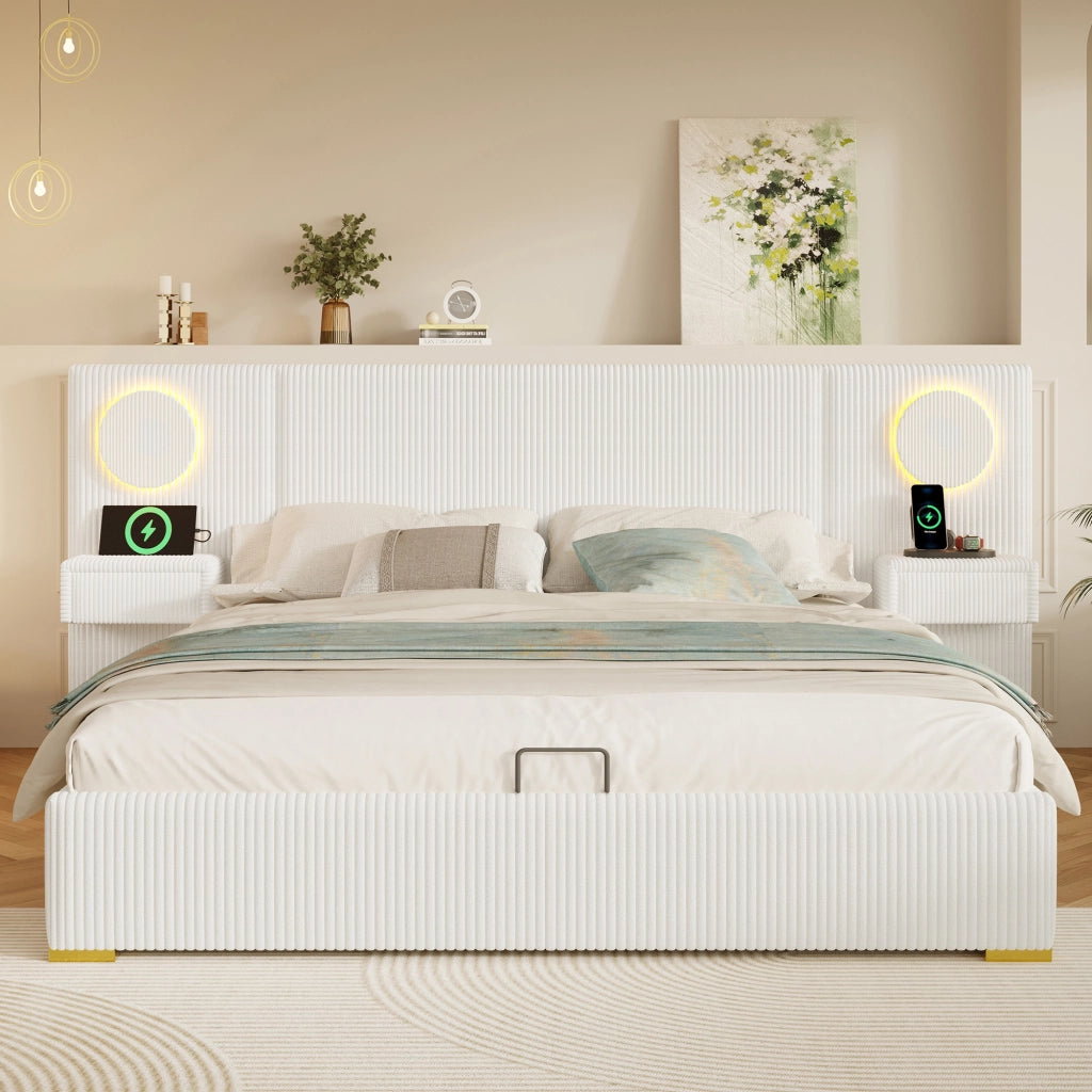 letto imbottito velluto beige 180 x 200 cm