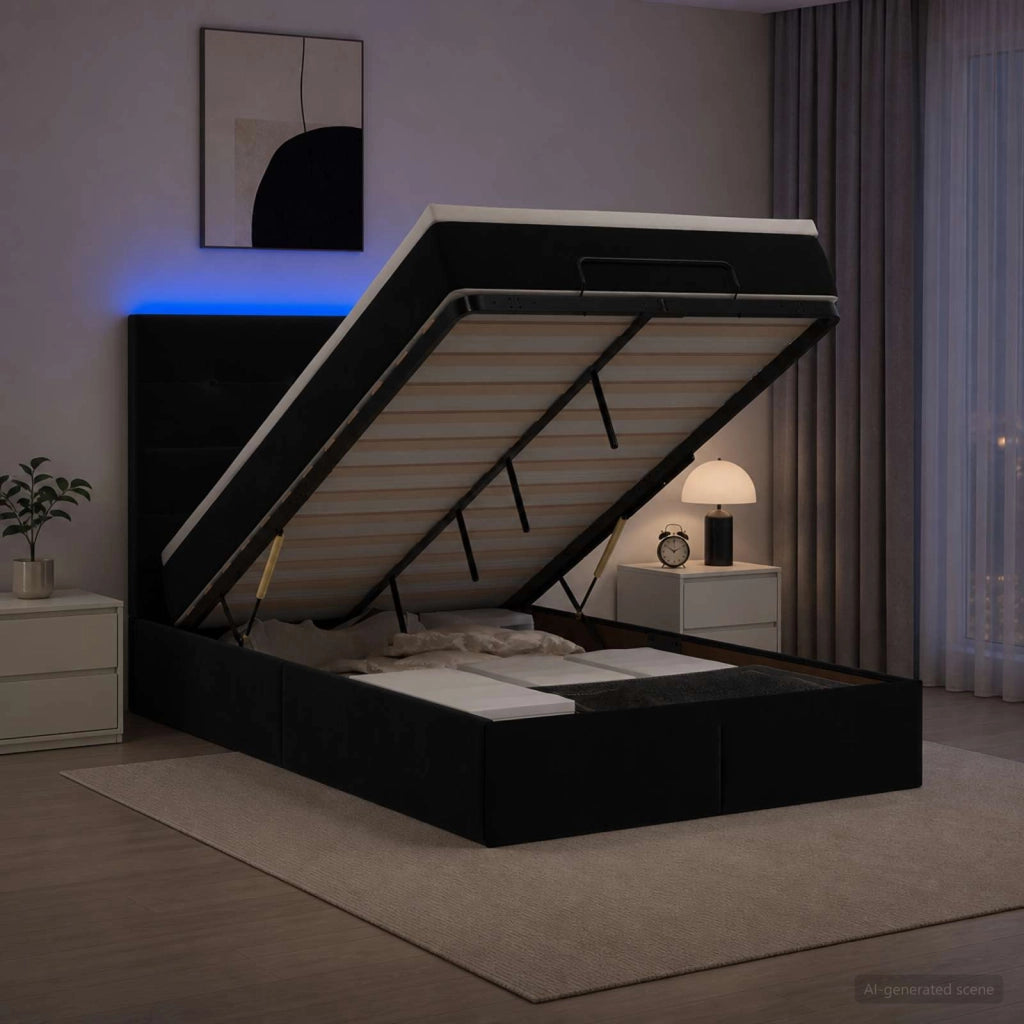 Letto Ottomano con Materasso e LED Nero 120 x 200 cm Velluto 3458297