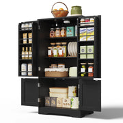 Credenza da cucina alta con LED, 4 ante e 2 ripiani regolabili, per cucina e soggiorno, MDF nero, 120 × 60 × 40 cm