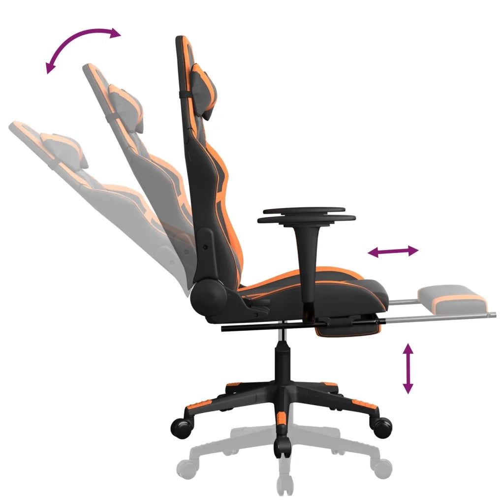 Sedia Gaming | Sedia da e-sports Massaggio Poggiapiedi Nero e Arancione Similpelle