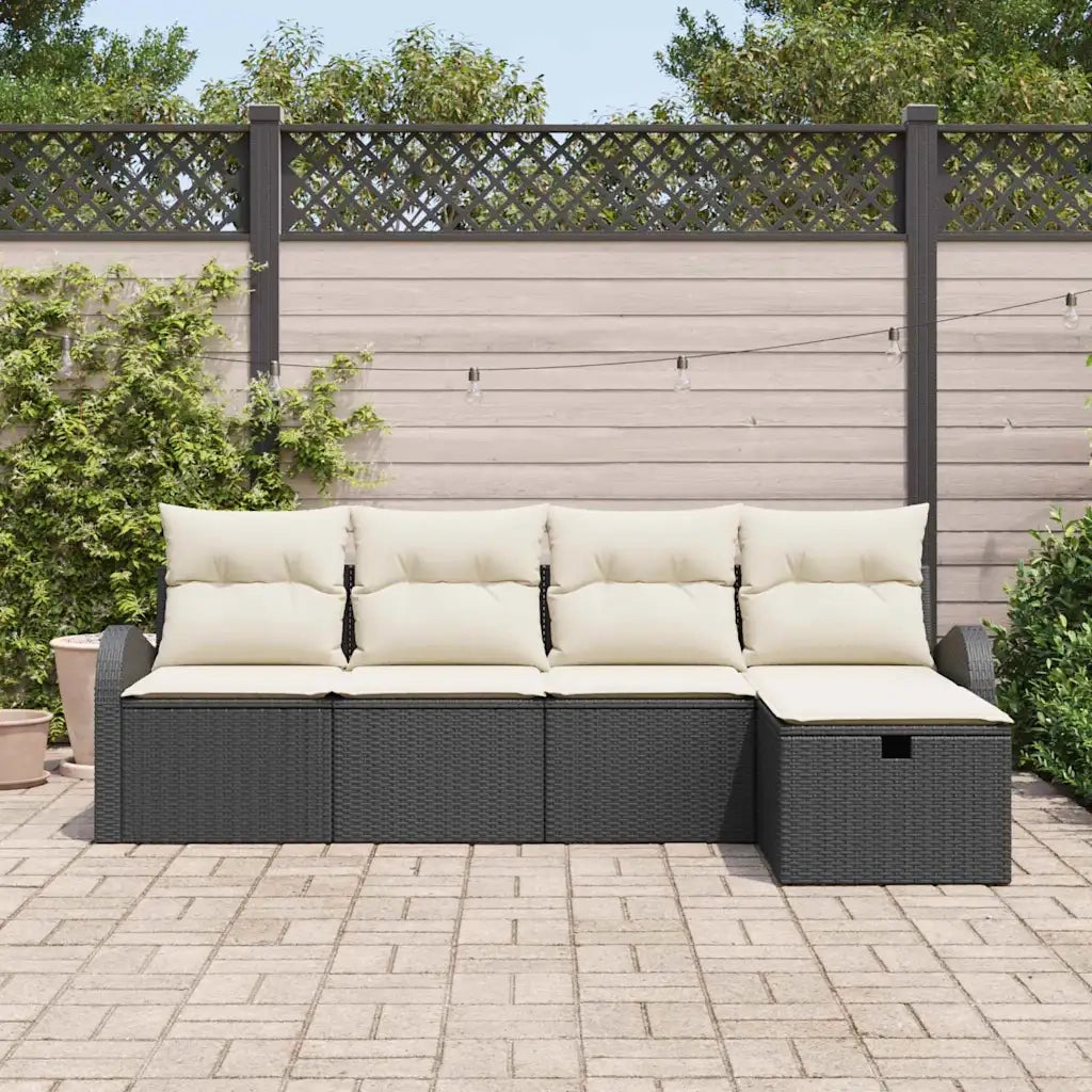 Set di divani con cuscino 5 pcs Nero e Crema polyrattan