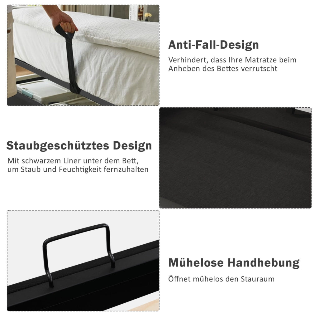 Letto matrimoniale 140x200 cm con LED; USB-C e contenitore; beige