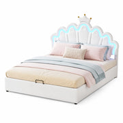 Letto matrimoniale imbottito 140 × 200 cm con contenitore LED regolabili tramite app in PU bianco