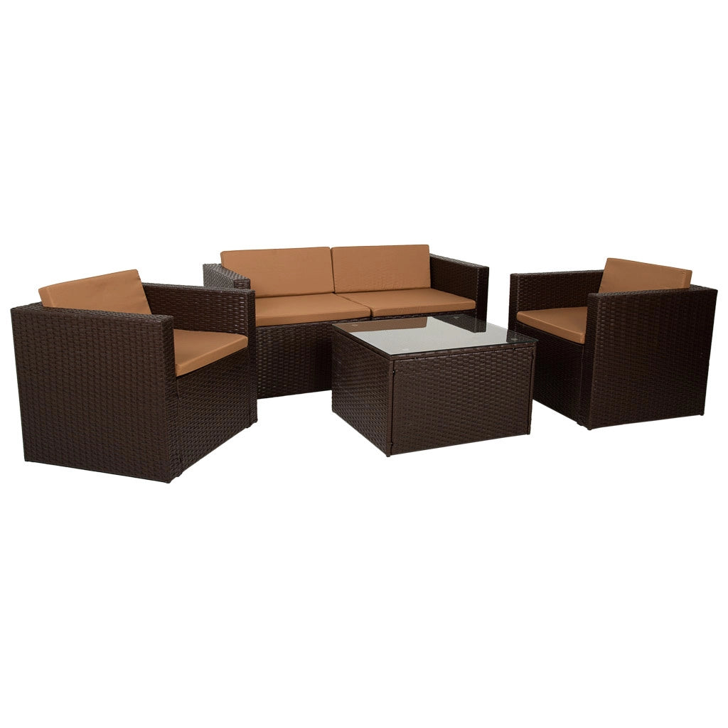 Set tavolo marrone, divano e 2 poltrone