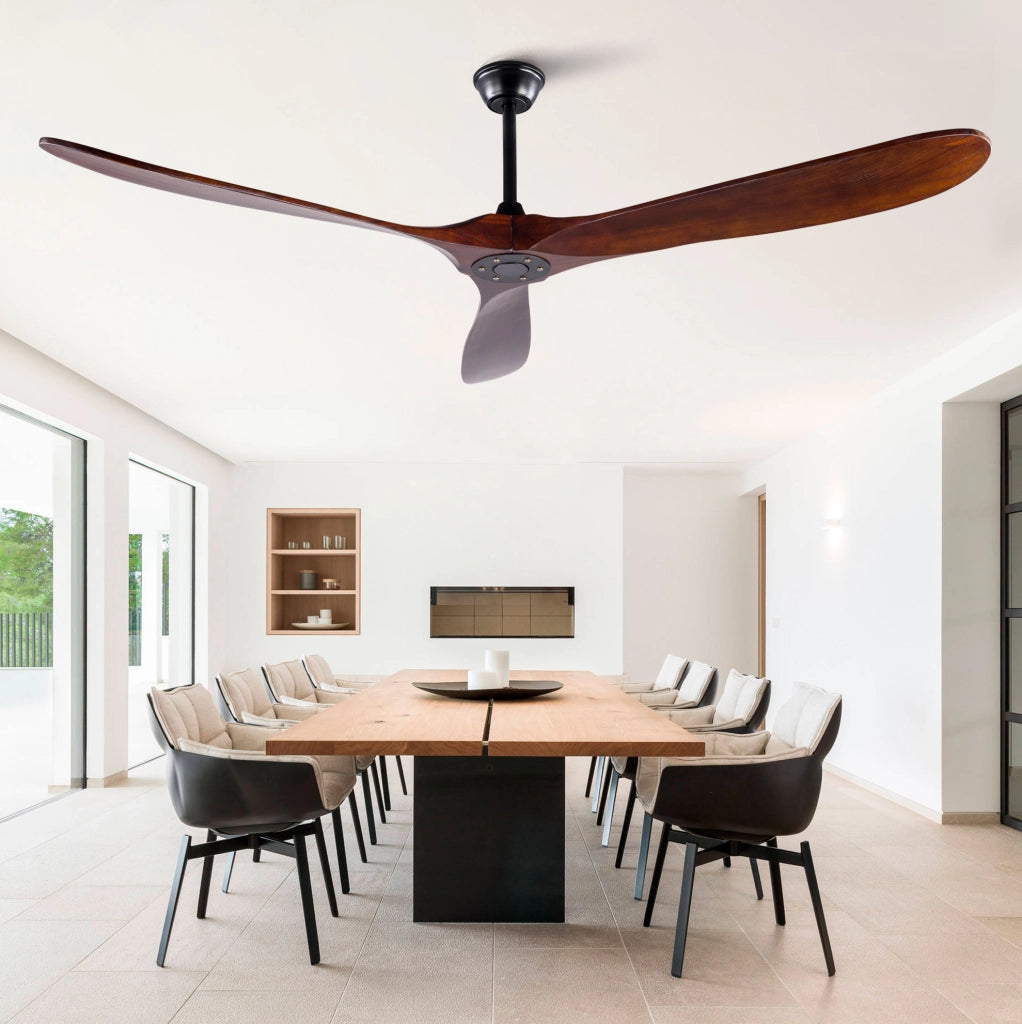 Ventilatore da soffitto senza luce con pale in legno; 6 velocità; nero e noce scuro