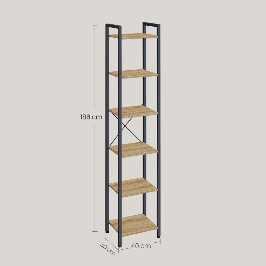 Libreria a colonna industrial artisan oak a 6 ripiani
