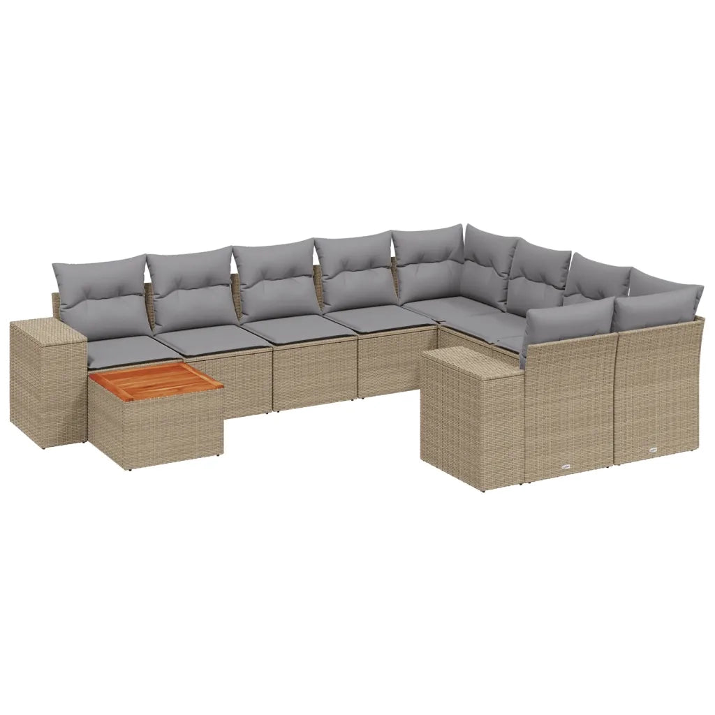 Set Divano da Giardino 10 pz con Cuscini Beige in Polyrattan