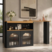 Tavolo bar girevole ed estensibile 138-193x39x105 cm con LED e ripiani; nero