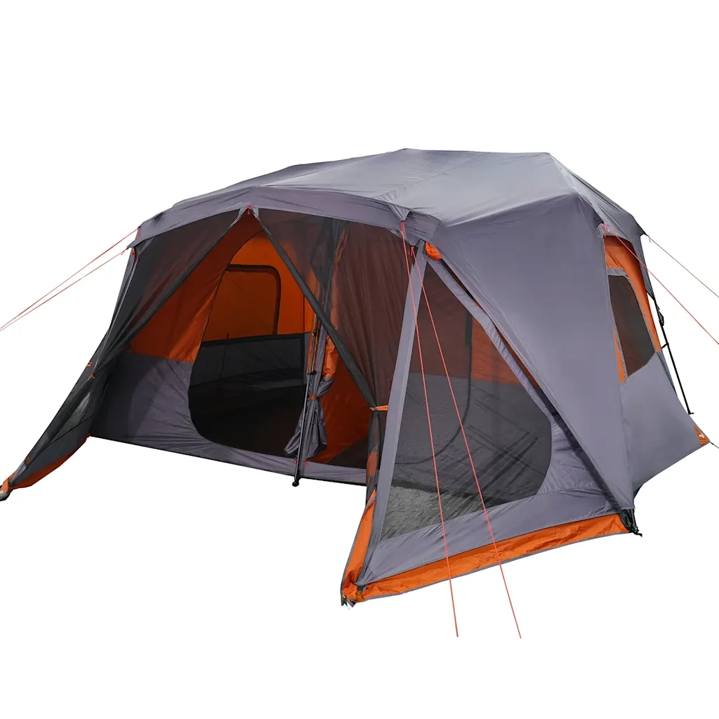 Tenda Campeggio 10 Persone-Tenda per Escursionismo Grigio e Arancione Impermeabile