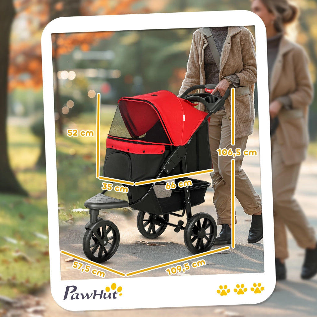 Carrello per cani pieghevole 3 ruote ¨C Minimal ¨C 109,5x57,5x106,5cm rosso