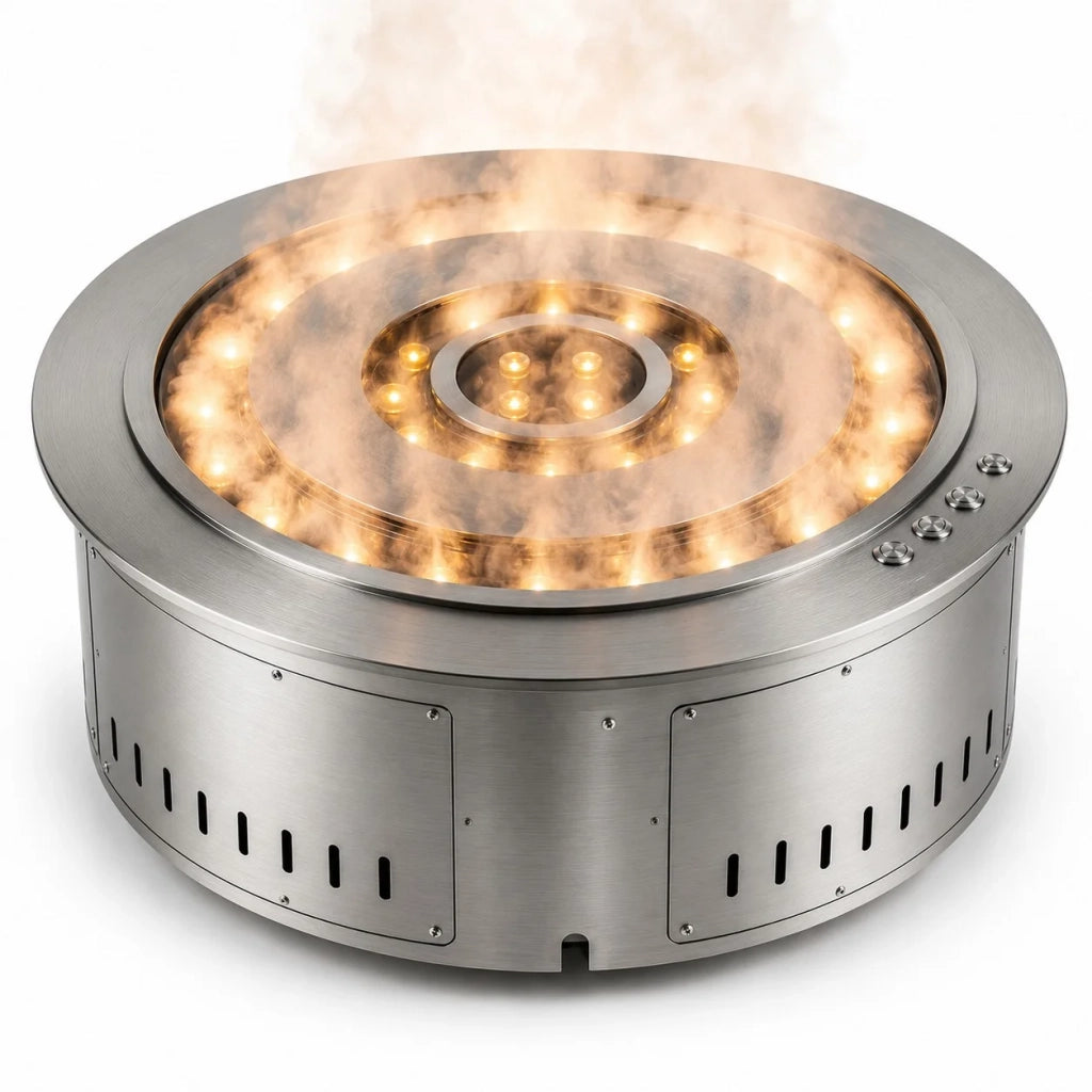 Round 3D 550 - Inserto Camino Decorativo ad Acqua Senza Calore Ø55x17 cm con Effetto Fiamma a LED 3D